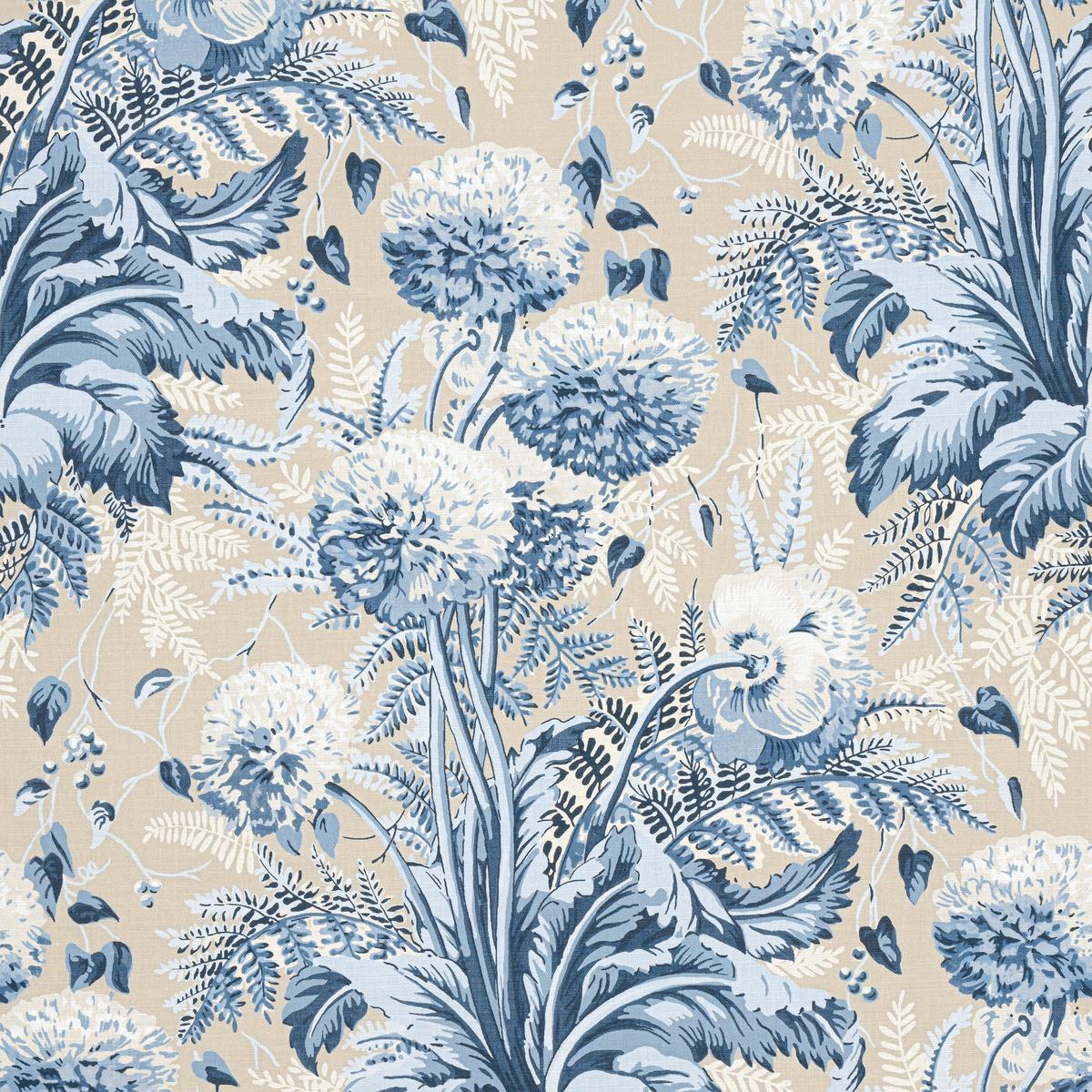 Dahlia Navy on Linen Fabric