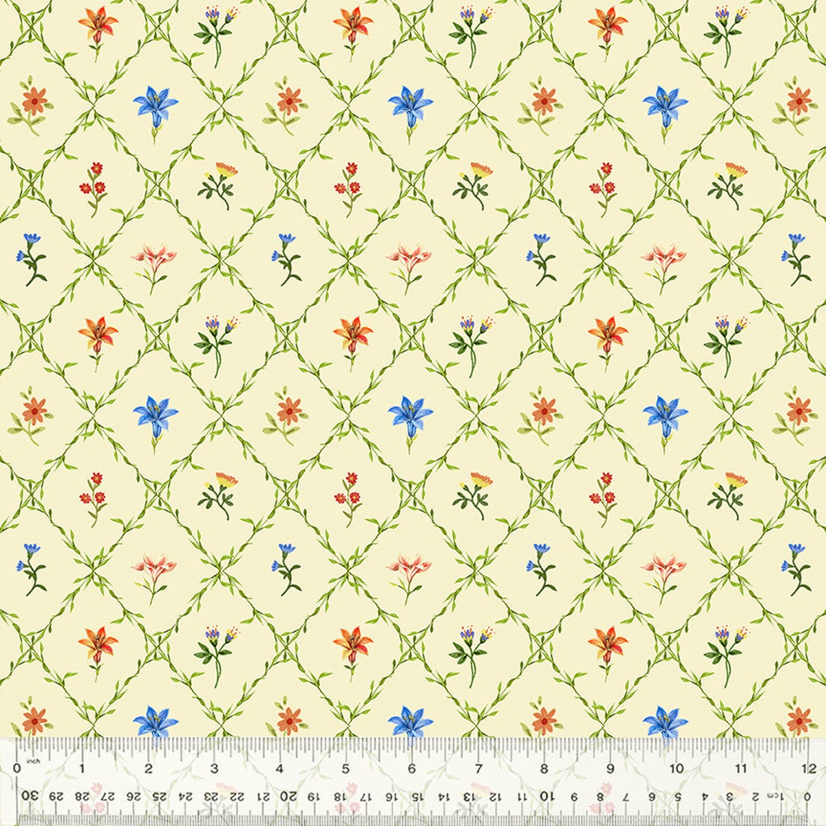 Fabric Windham Lily Ivory Lattice Garden by the Quarter Yard 54556-1
