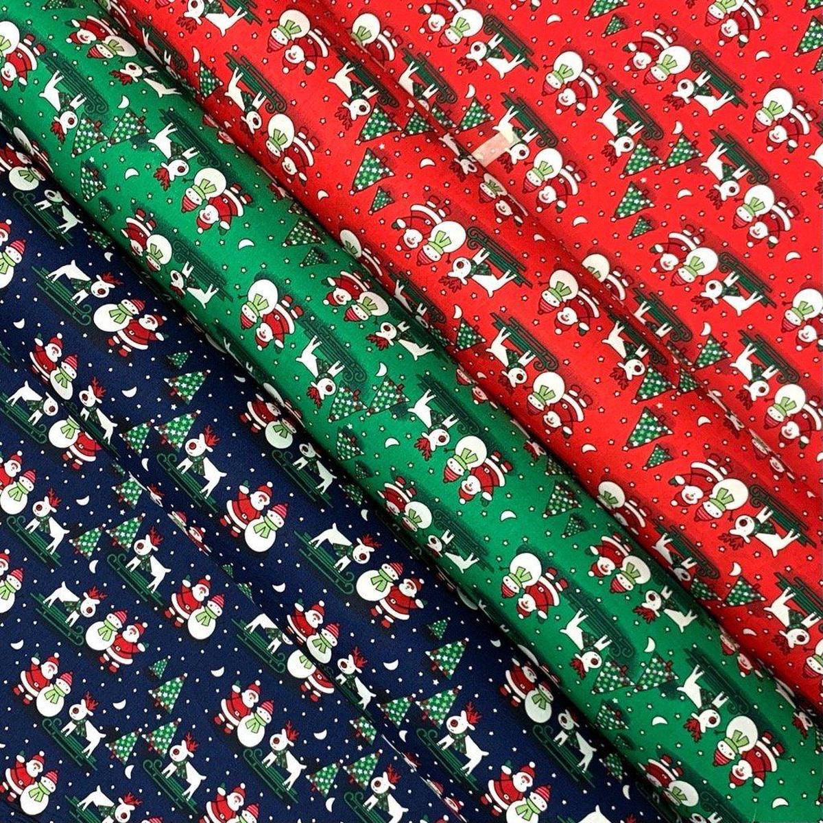 Reindeer Sledge and Santa Cotton Fabric