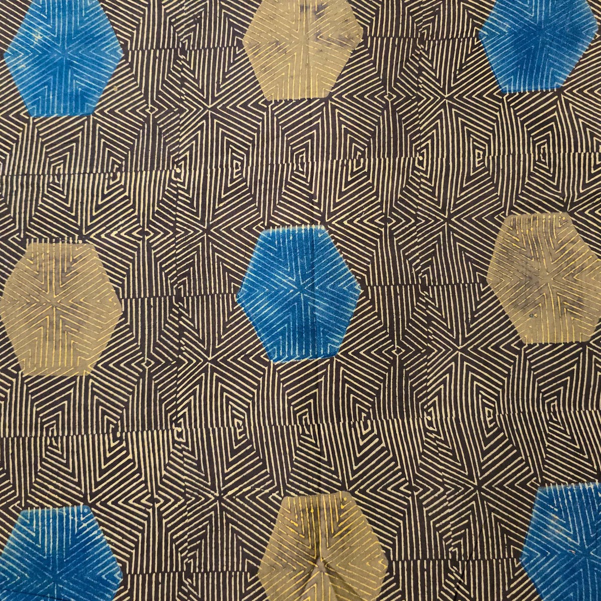 Pure Cotton Ajrak Dark Brown With Blue And Sandy Brown Intricate Design Hand Block Print Fabric