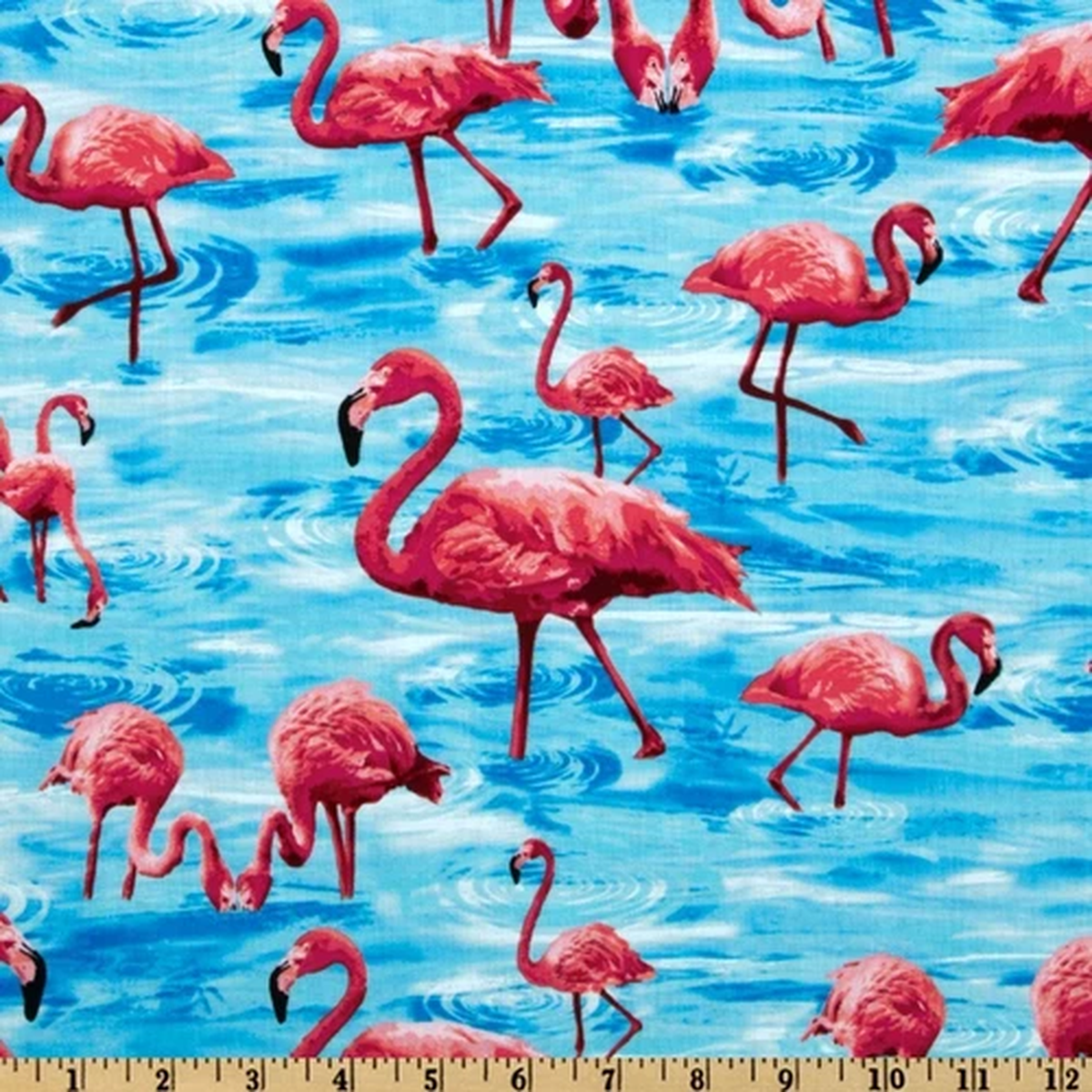 BTY Pink Flamingo in The water blue Cotton Fabric Timeless Treasures By The Yard