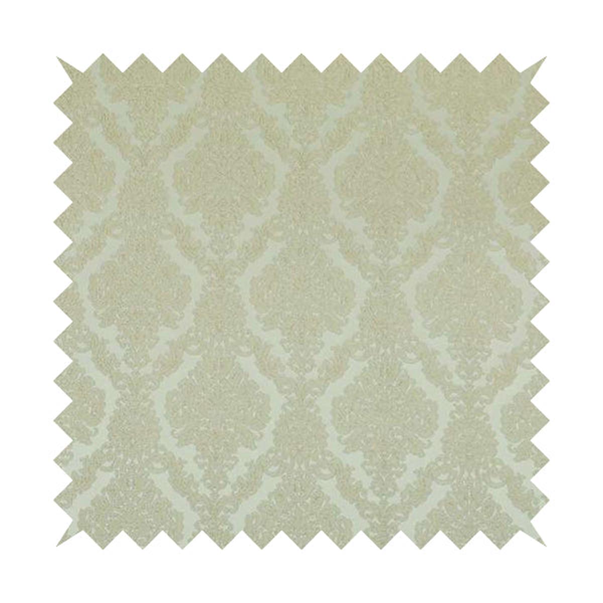 Elstow Damask Pattern Collection In Textured Embroidery Effect Chenille Upholstery Fabric In Cream Colour CTR-412