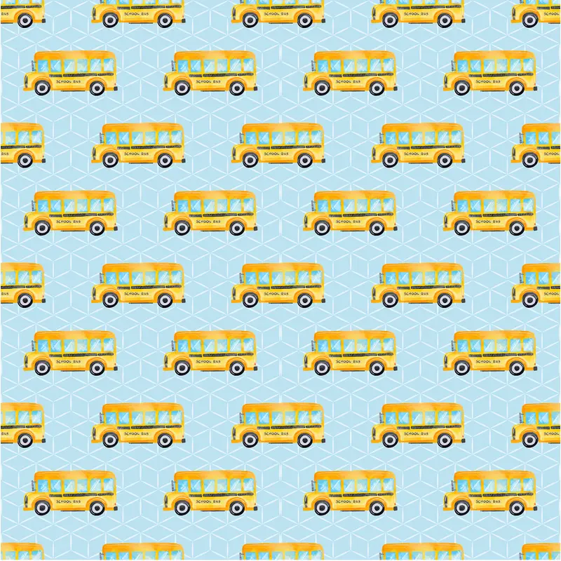 School Bus on Box Fabric - Blue