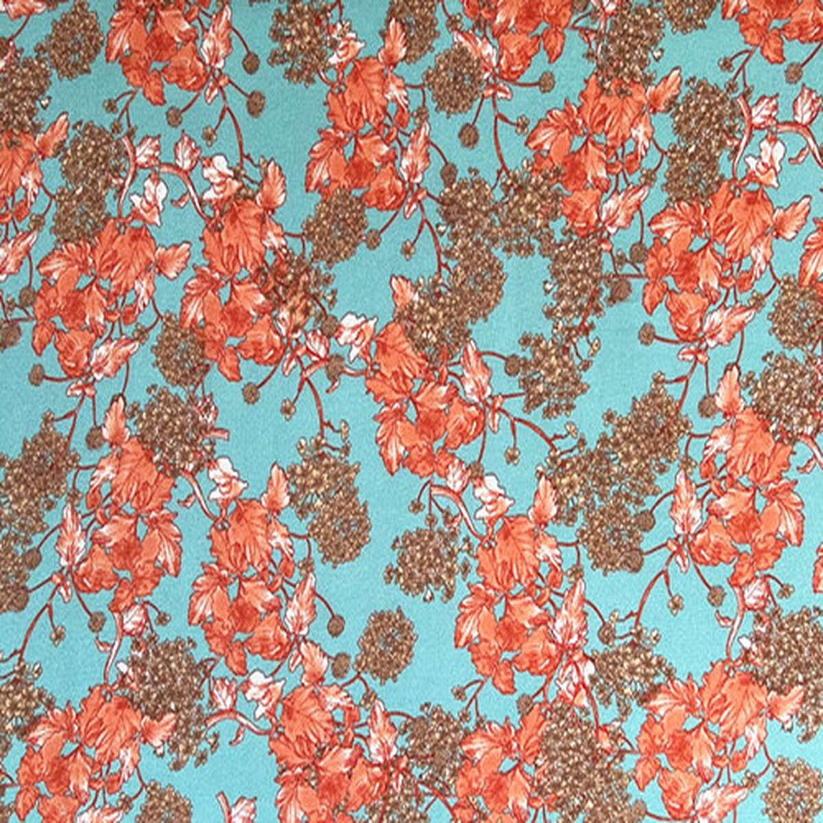 Floral Print Polyester Crepe On Blue Green