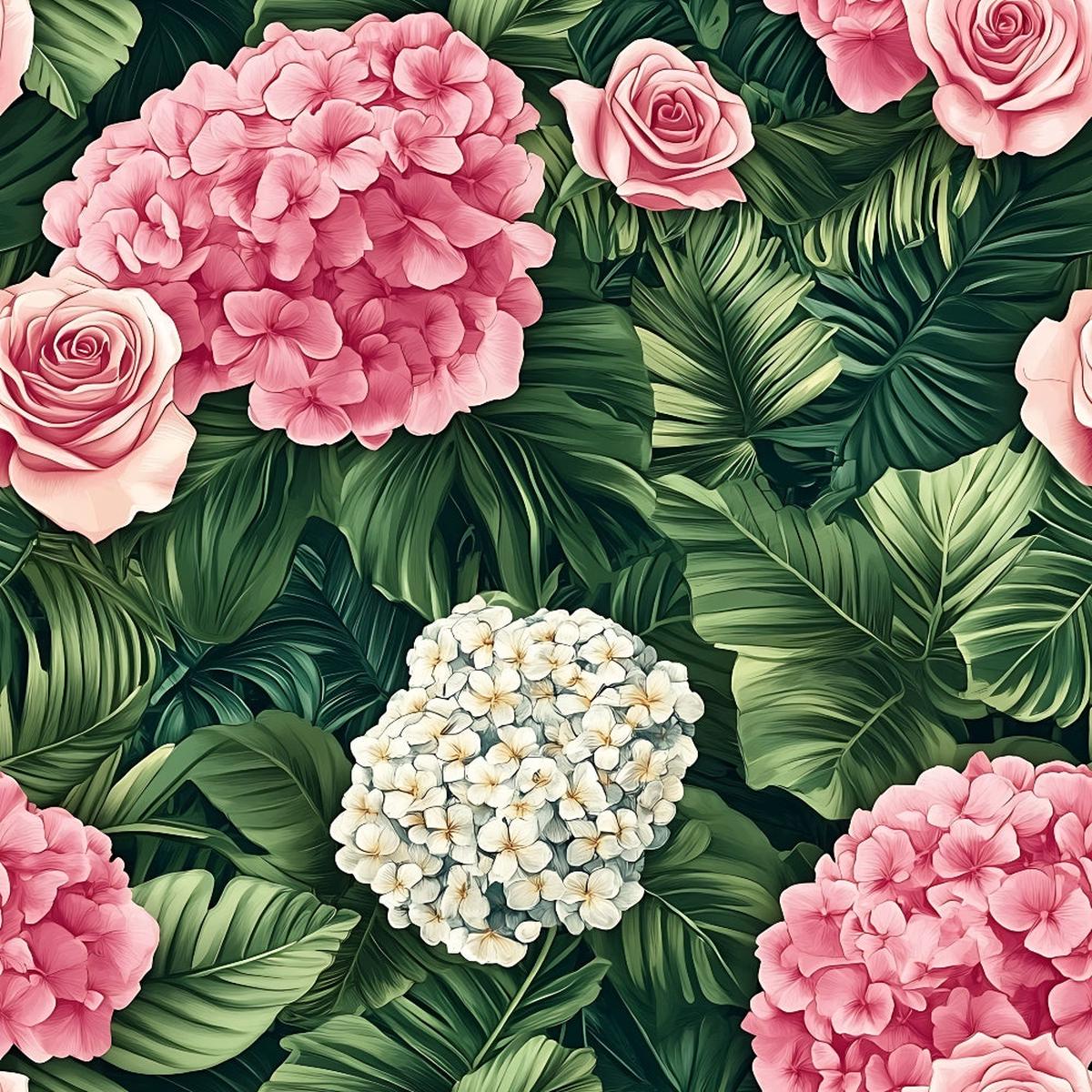 Pink Flowers and Tropical Leaves Pattern 4 Quilting Cotton Fabric