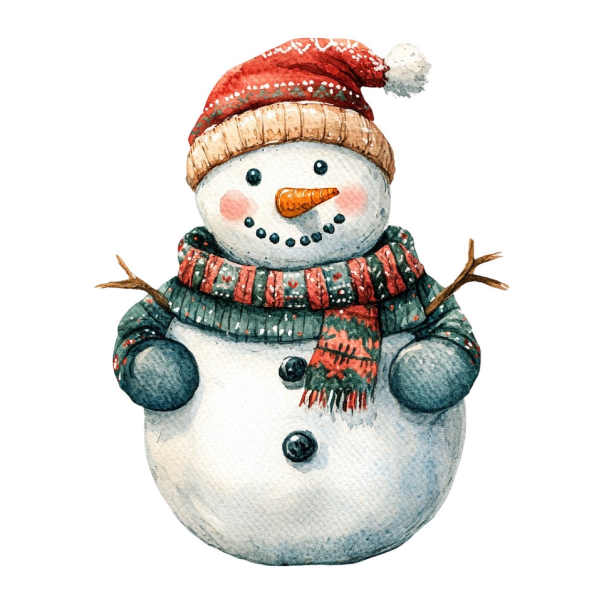 Watercolor Christmas Snowman Fabric Panel 26