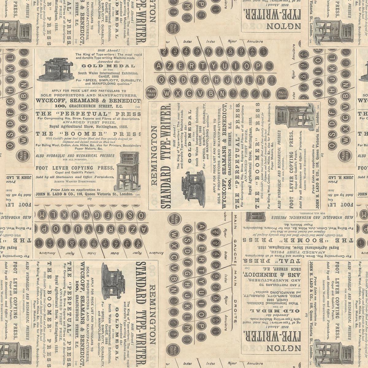 Tim Holtz Eclectic Elements Palette Quilt Fabric - Neutral Typewriter - PWTH254.NEUTRAL