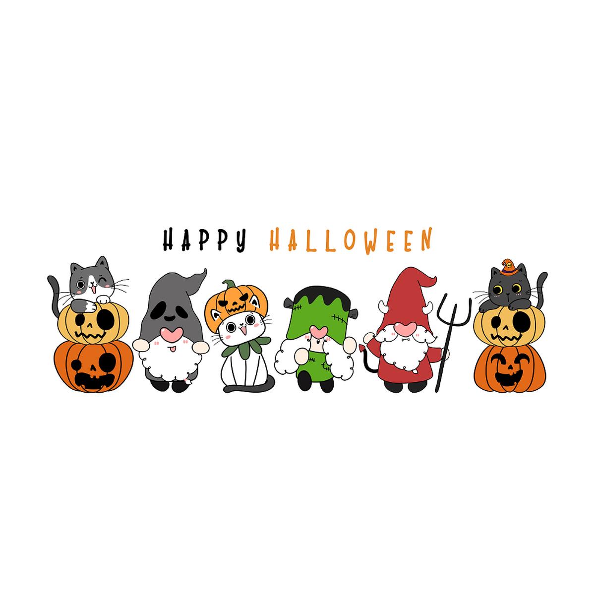 Gnome Friends Halloween Party Fabric Panel