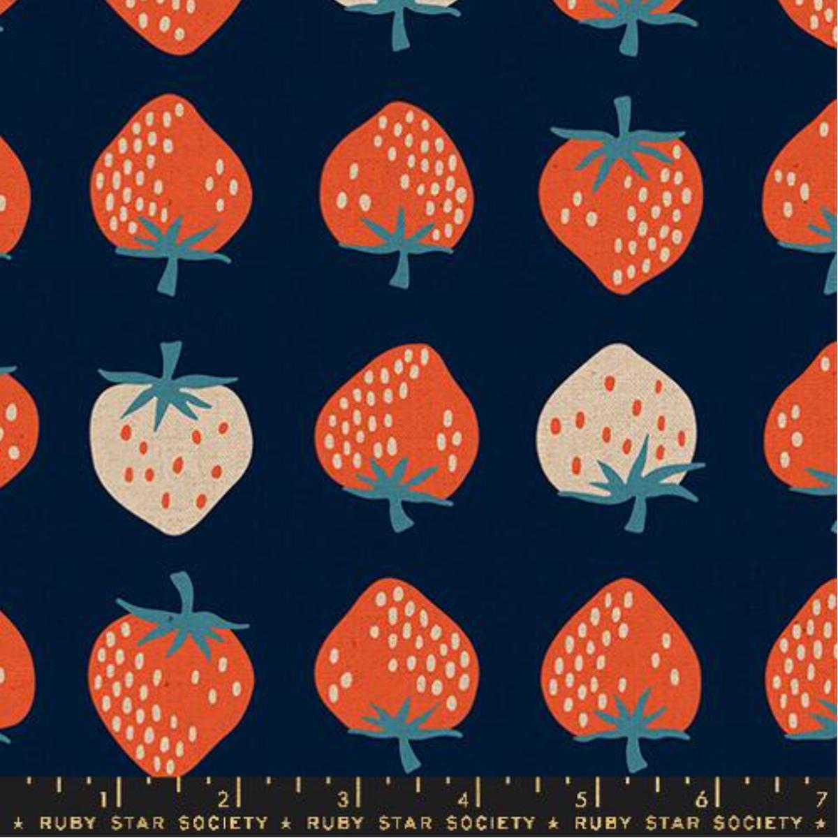 Ruby Star Society Strawberry Canvas Navy by Kimberly Kight
