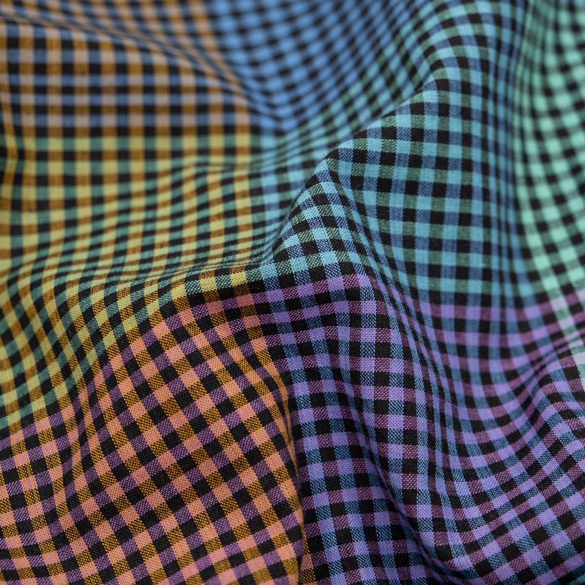 Chromatic Check Cotton Shirting - Black/Aqua/Orchid