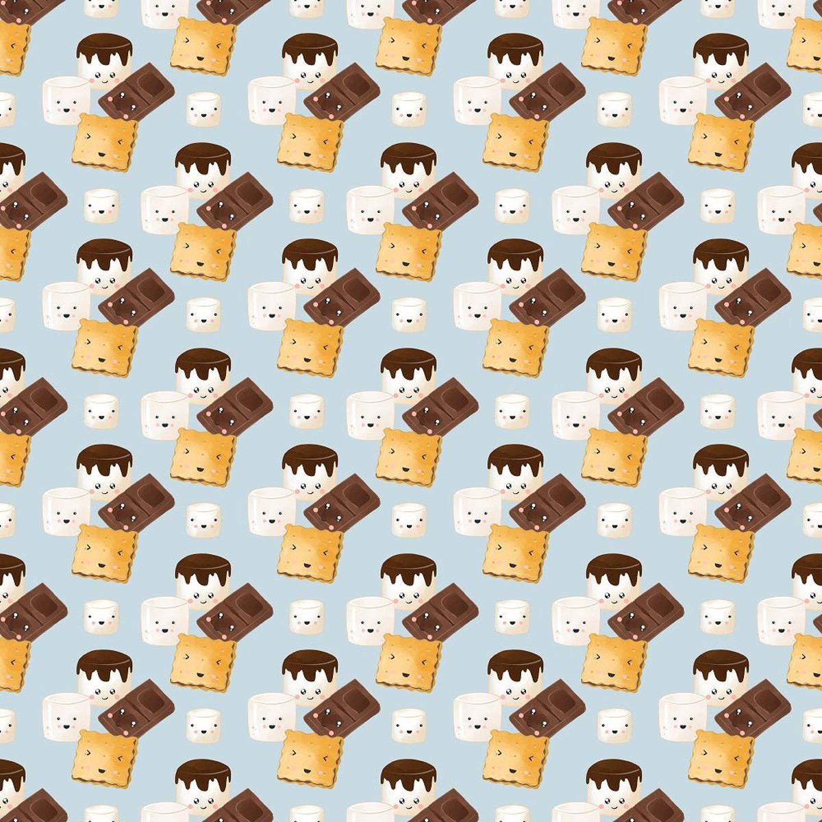 Cute Smores Allover Fabric - Blue