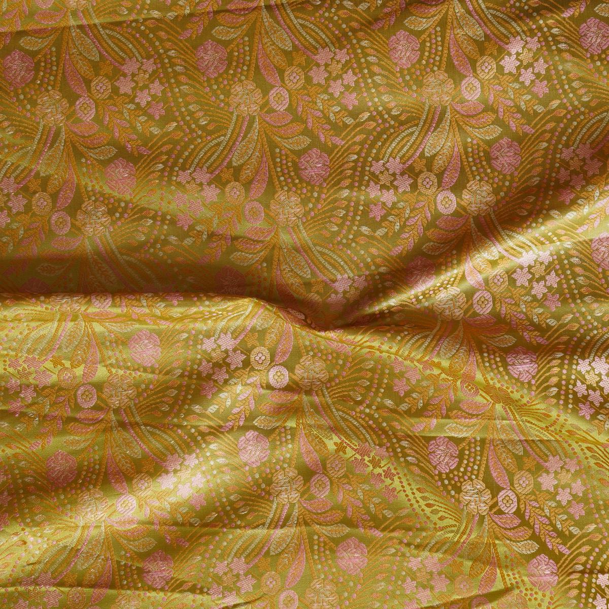 Banarasi Brocode Green With Floral Flower Jaal Fabric