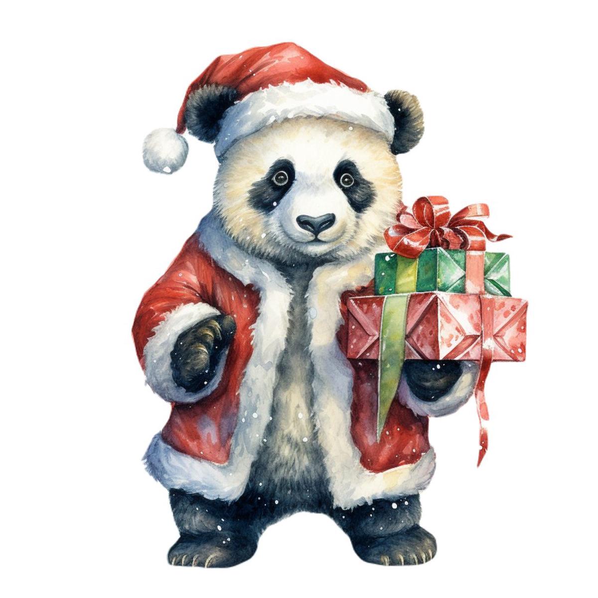 Christmas Animals Panda Bear 2 Fabric Panel