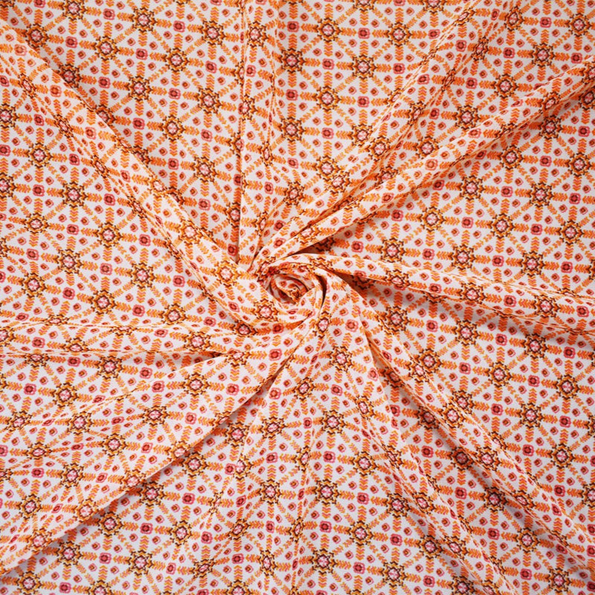 4 1/8 YD PC-Pink-White-Multi Poly Abstract Printed Chiffon Woven Fabric
