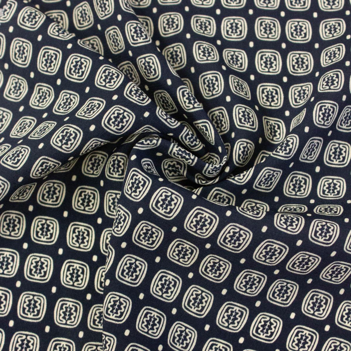 Lies Dark Blue Abstract Fluid Viscose Fabric