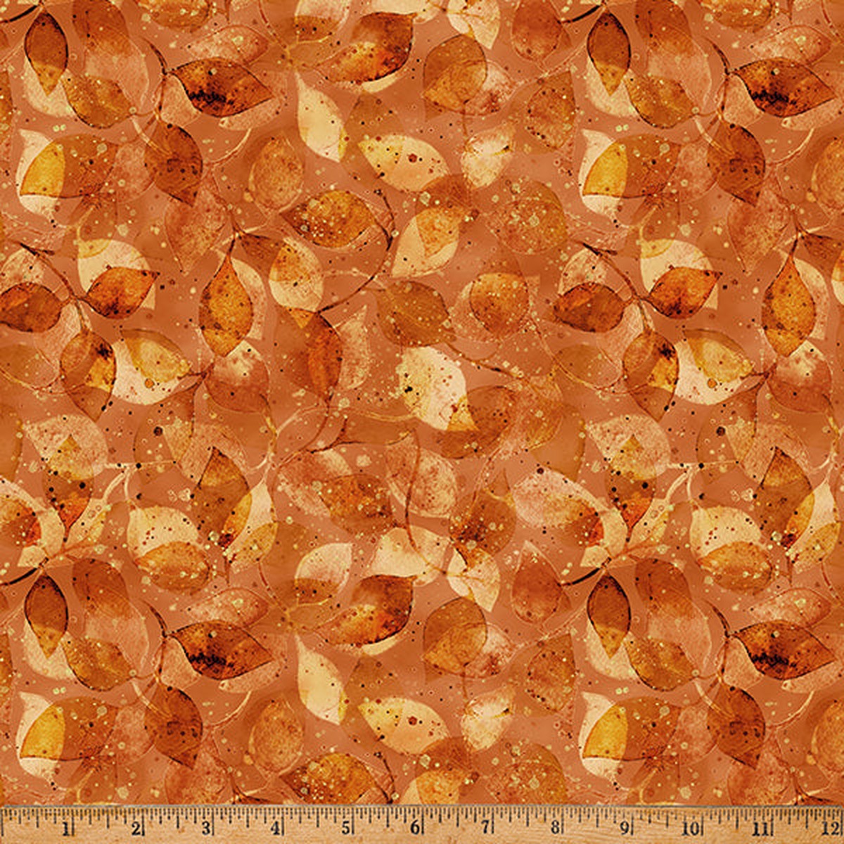 Fabric Hoffman Orange Leaf Print Harvest Bouquet by the Quarter Yard X5547-13