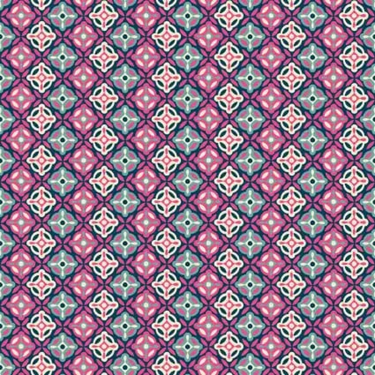 118" Paradise Birds Floral Tiles Pink On Blue Wideback Fabric per yard