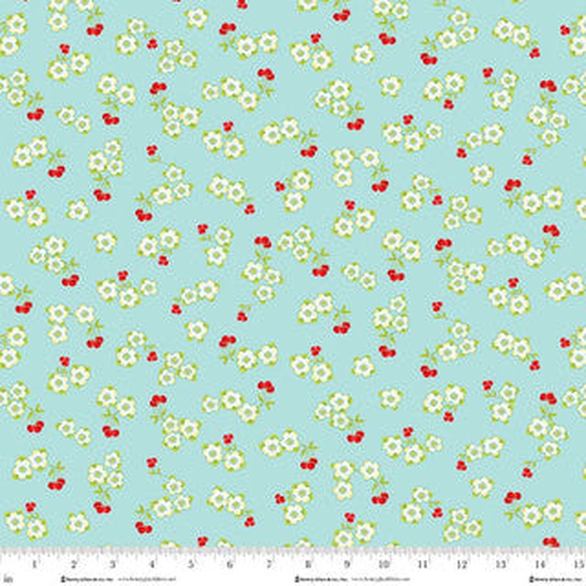 Jubilee Blue Small Cherry Toss Cotton 44 45 Fabric per yard