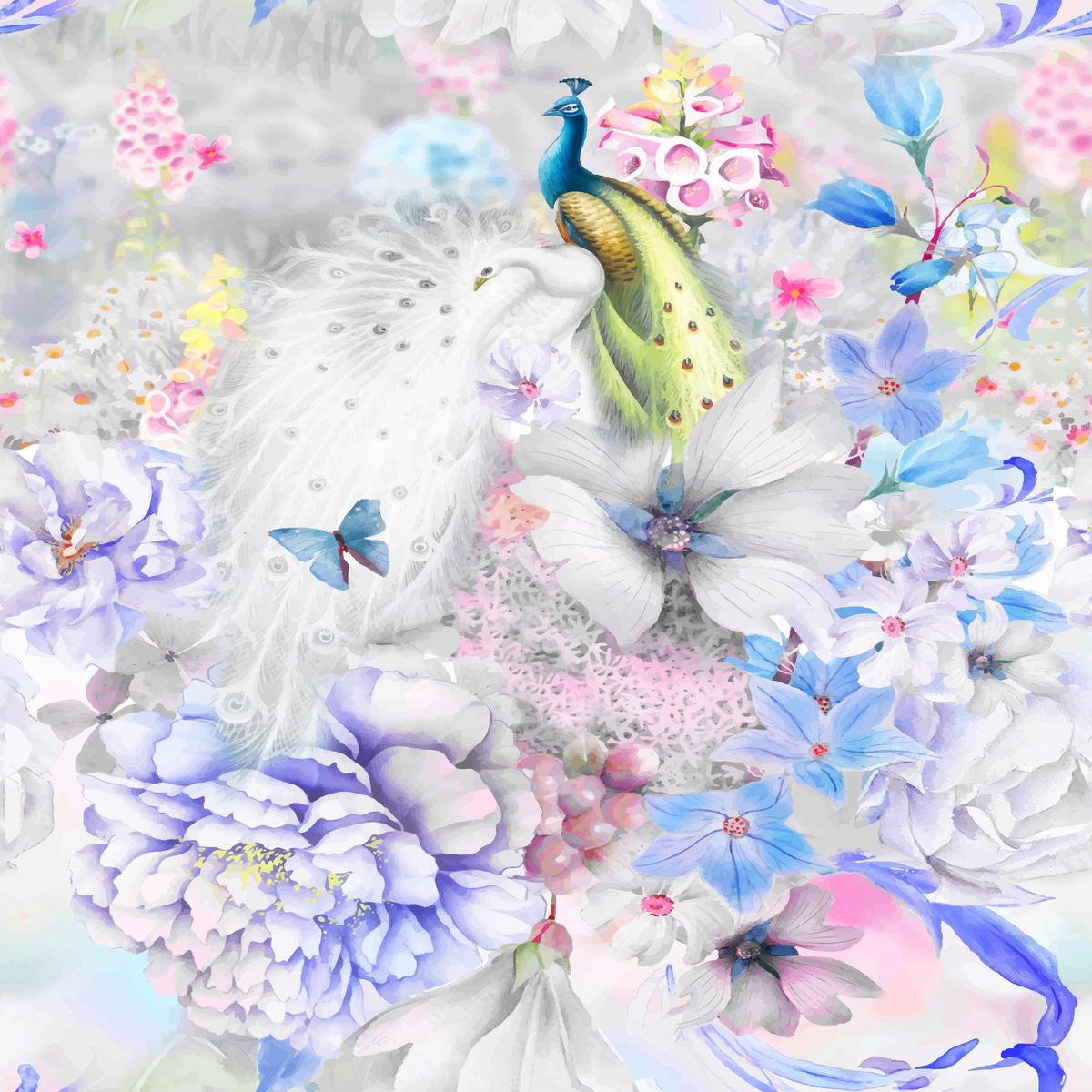 Peacock Walk Digital Peacock Garden By RJR Studio Lavender