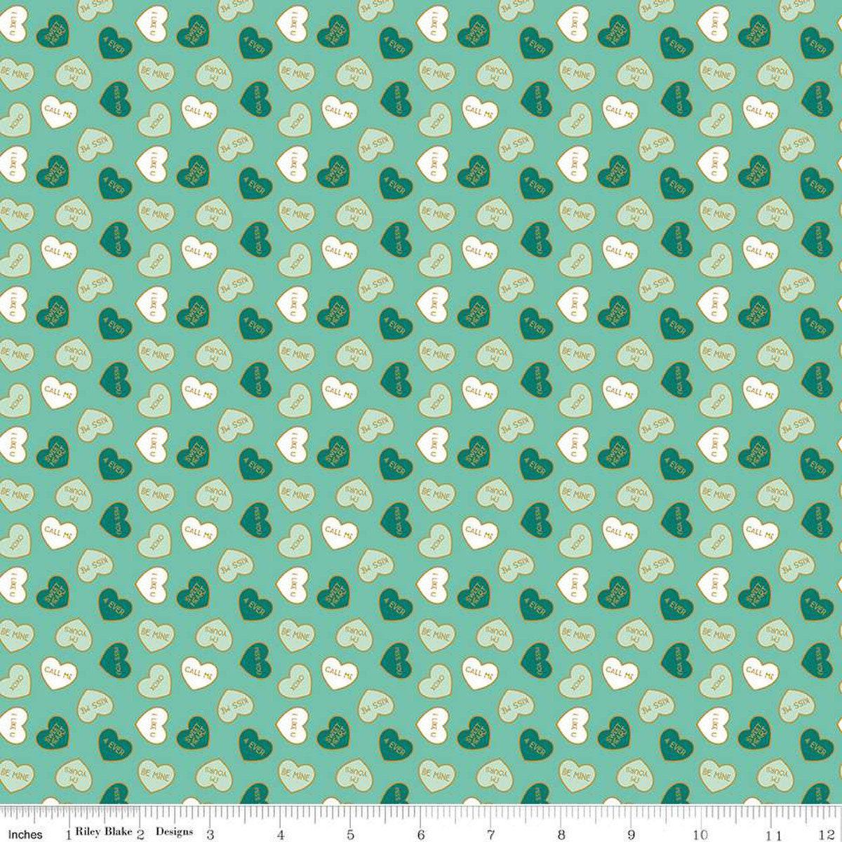 SALE Mint for You Conversation Hearts SC12762 Sea Glass SPARKLE - Riley Blake - Valentine's Antique Gold SPARKLE - Quilting Cotton Fabric