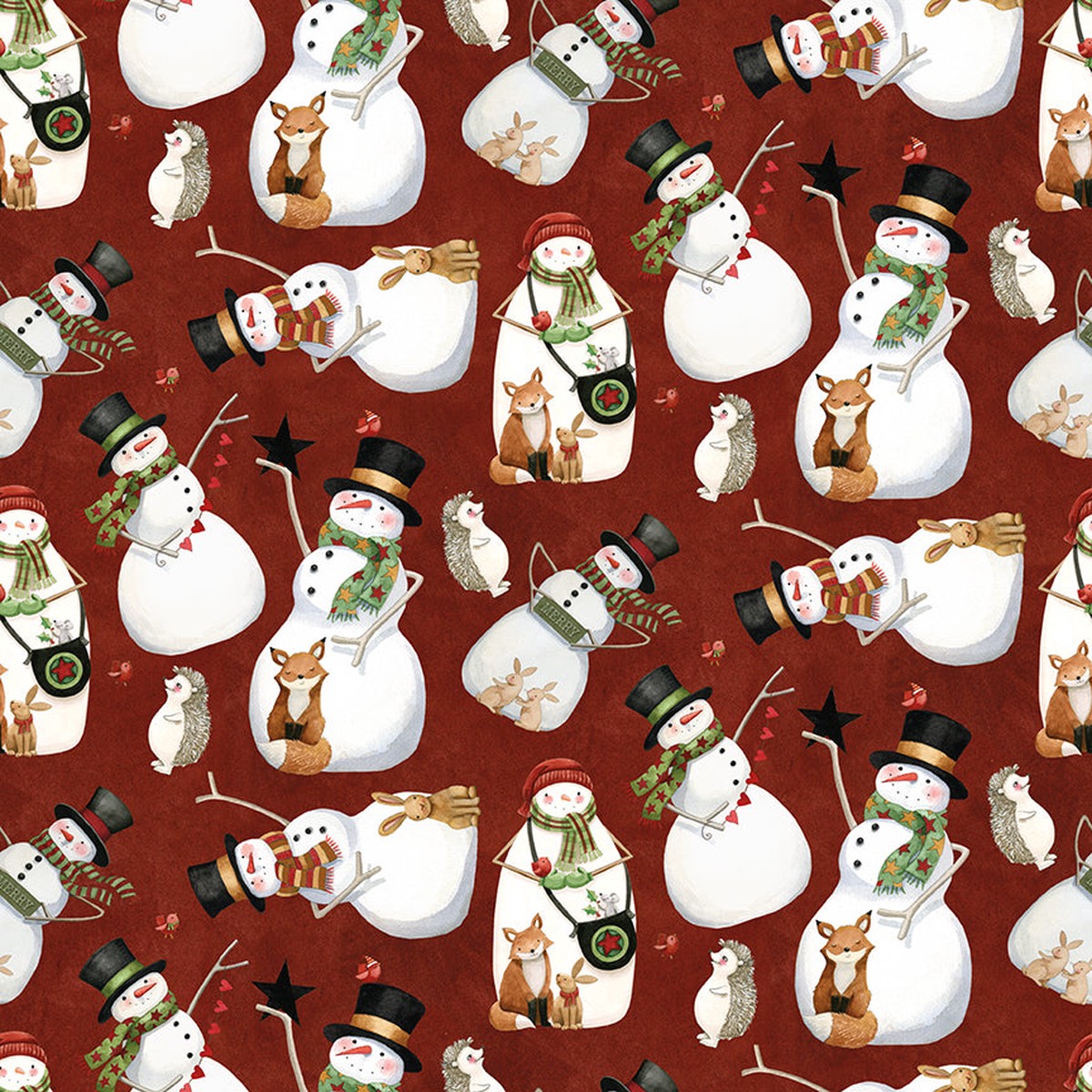 Fabric Riley Blake Red Snowmen Northern Christmas by the Quarter Yard C17831-RED