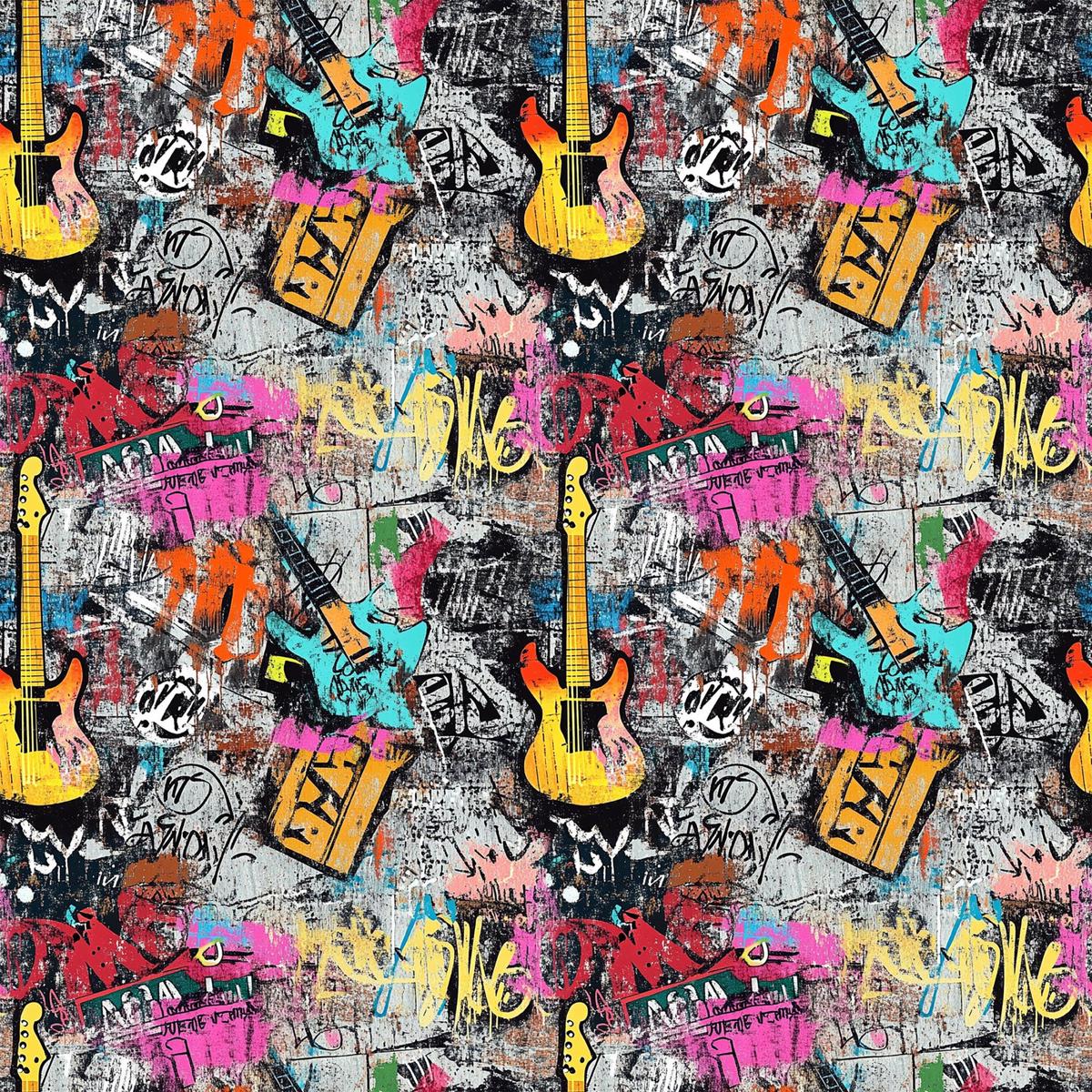 Grunge Rock Guitar Pattern 4 Quilting Cotton Fabric