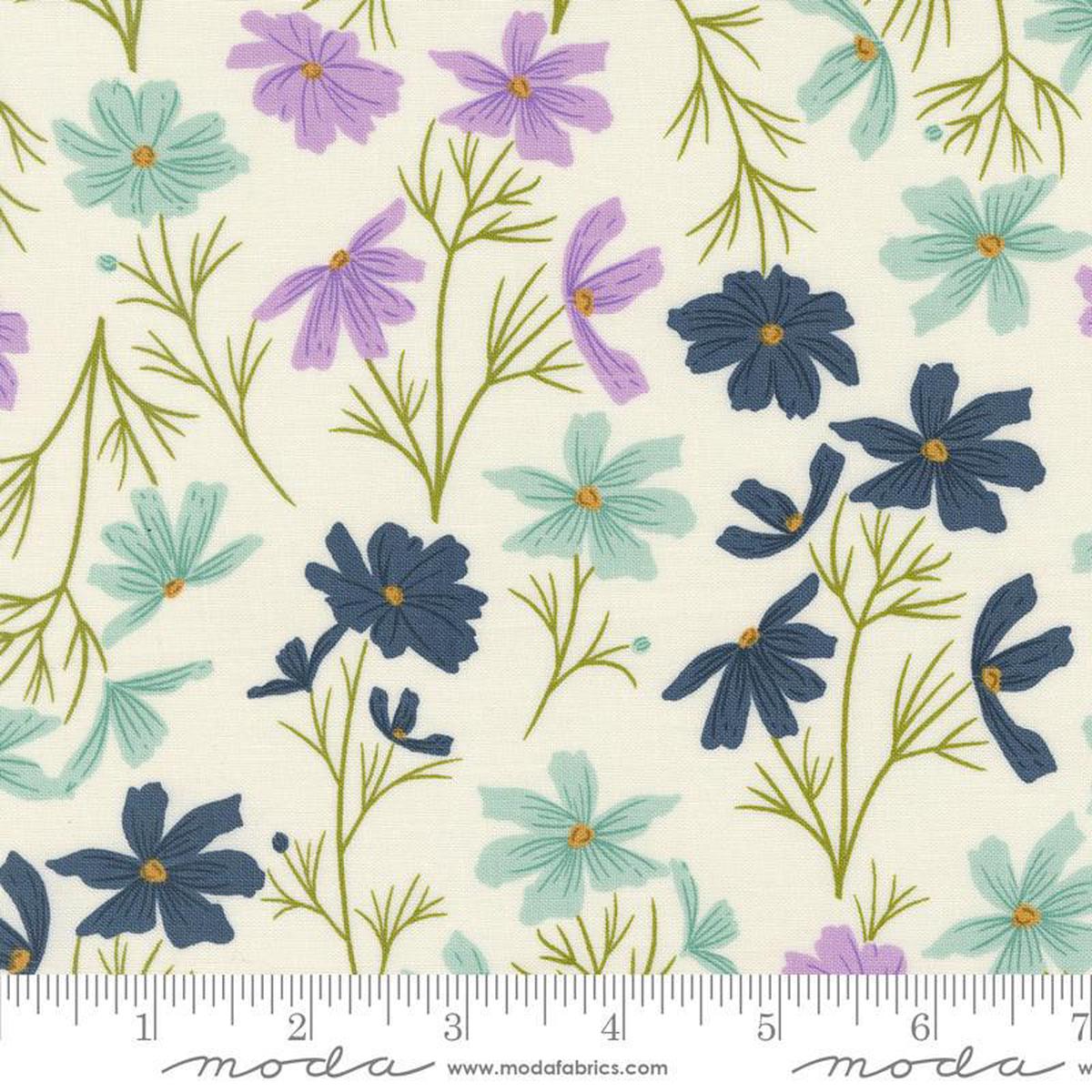 Seaglass Summer Cottage 43180 Oyster - Moda Fabrics - Flowers Floral Blossoms Petals Stems - Quilting Cotton Fabric