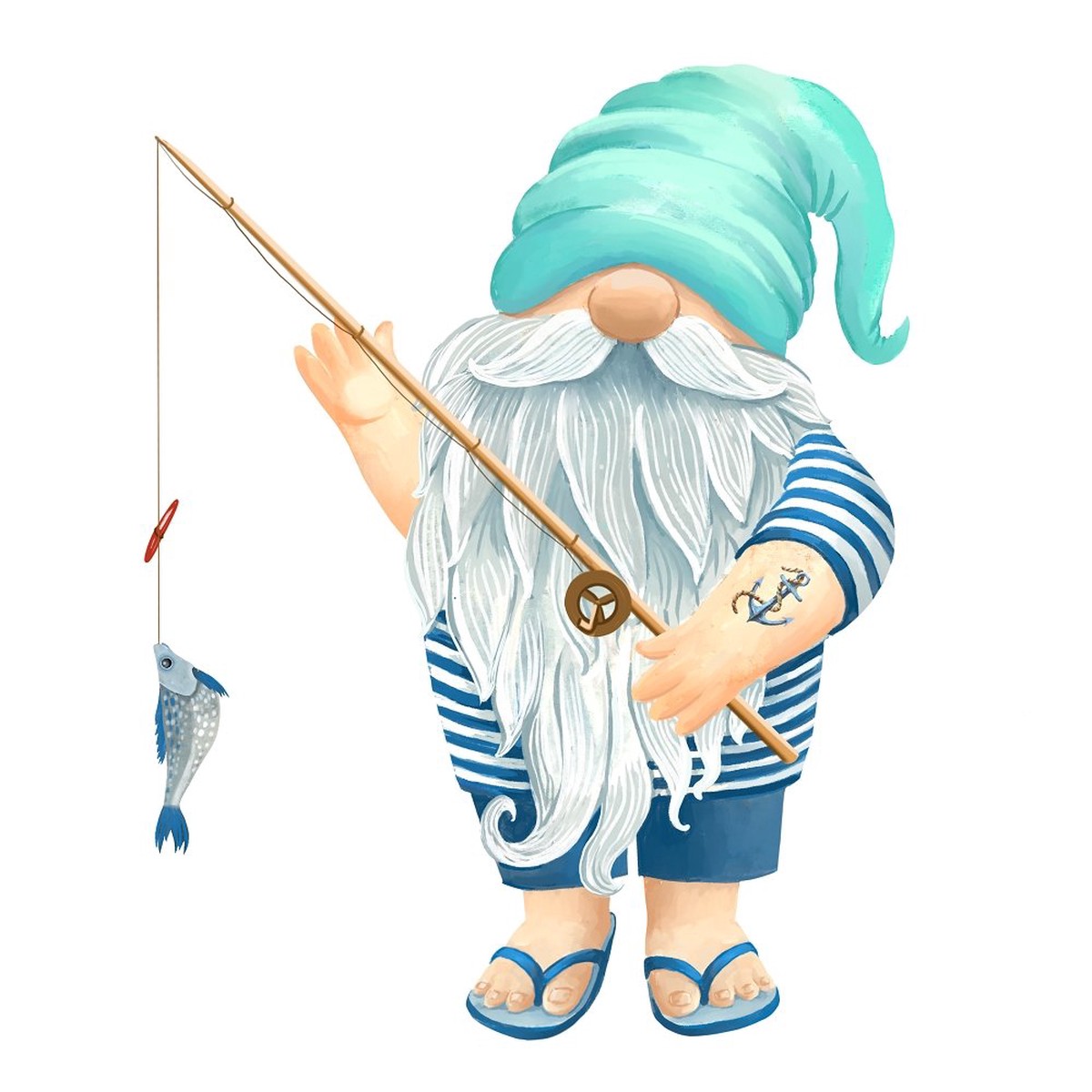 Sea Gnomes Fishing Fabric Panel