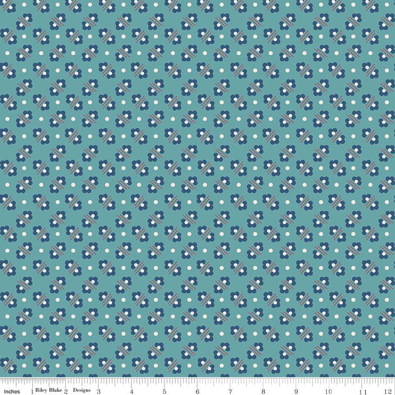 Americana Quilt Fabric by Lori Holt - Harriet in Raindrop Aqua - C16091-RAINDROP
