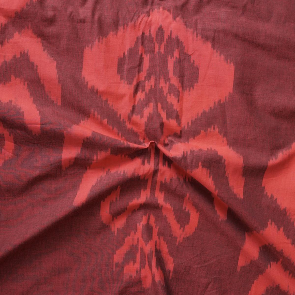 Pure Cotton Uzbek Ikkat Maroon With Red Big Wild Flower Woven Fabric