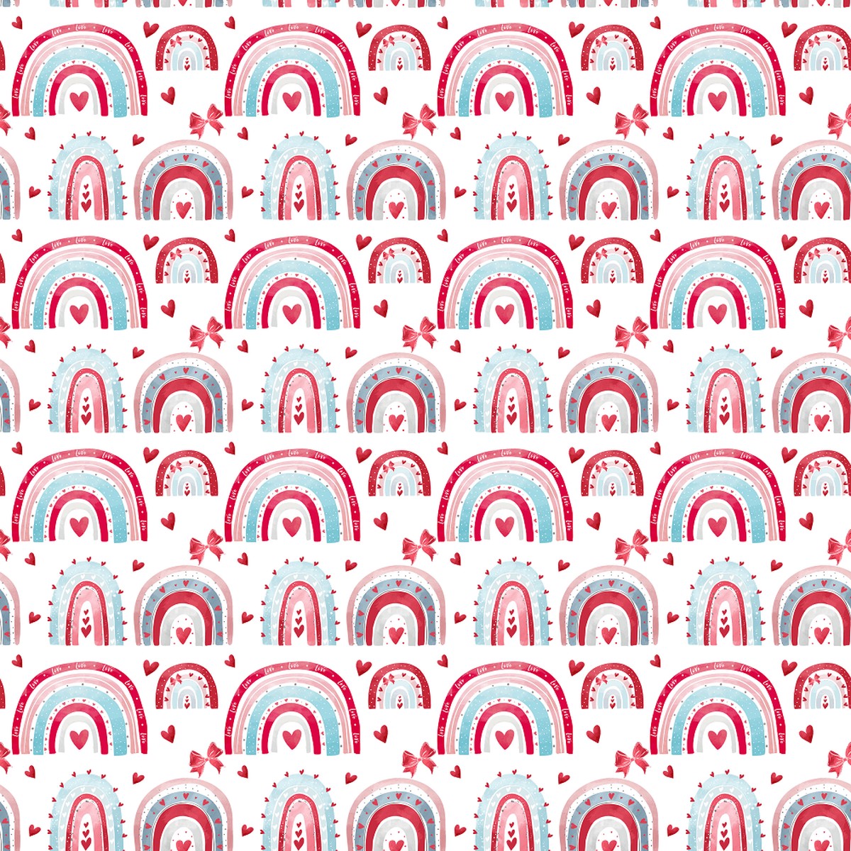 Valentine Rainbows Bows Fabric - White