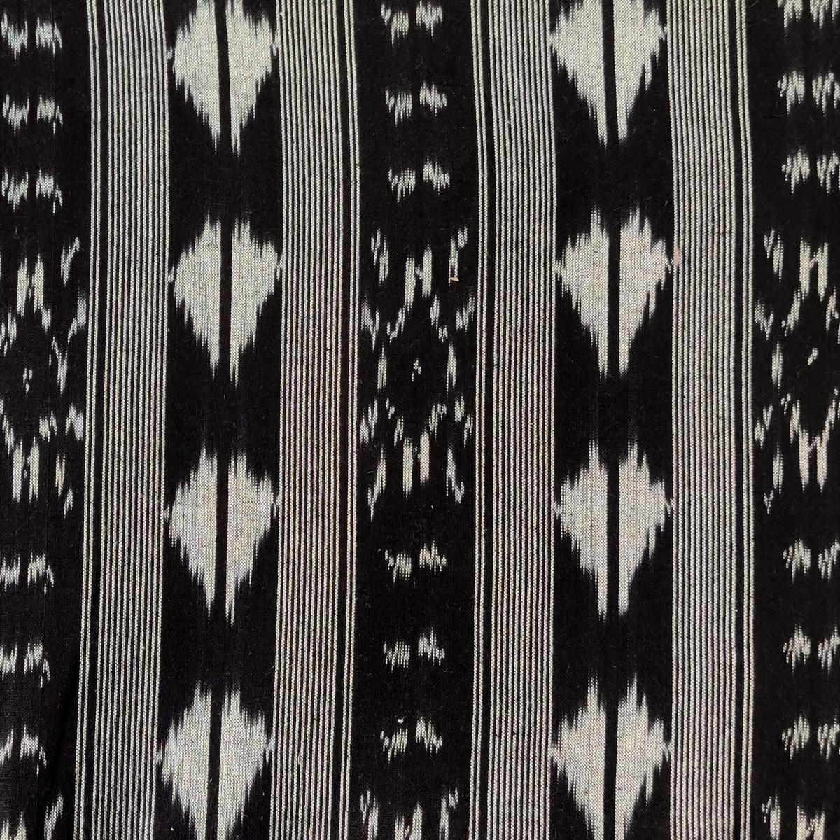 Pure Cotton Black With Grey Intricate Ikkat Stripes Woven Fabric
