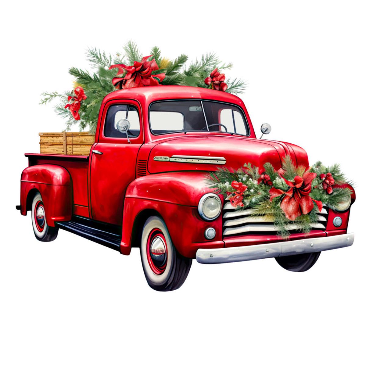 Red Christmas Truck Fabric Panel 1