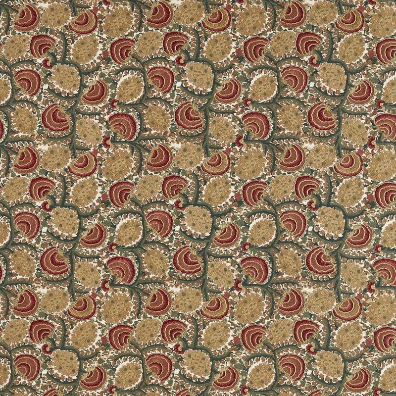 Suzani Archive Embroidery Rare Textiles Russet/Sage Green Fabric by Zoffany