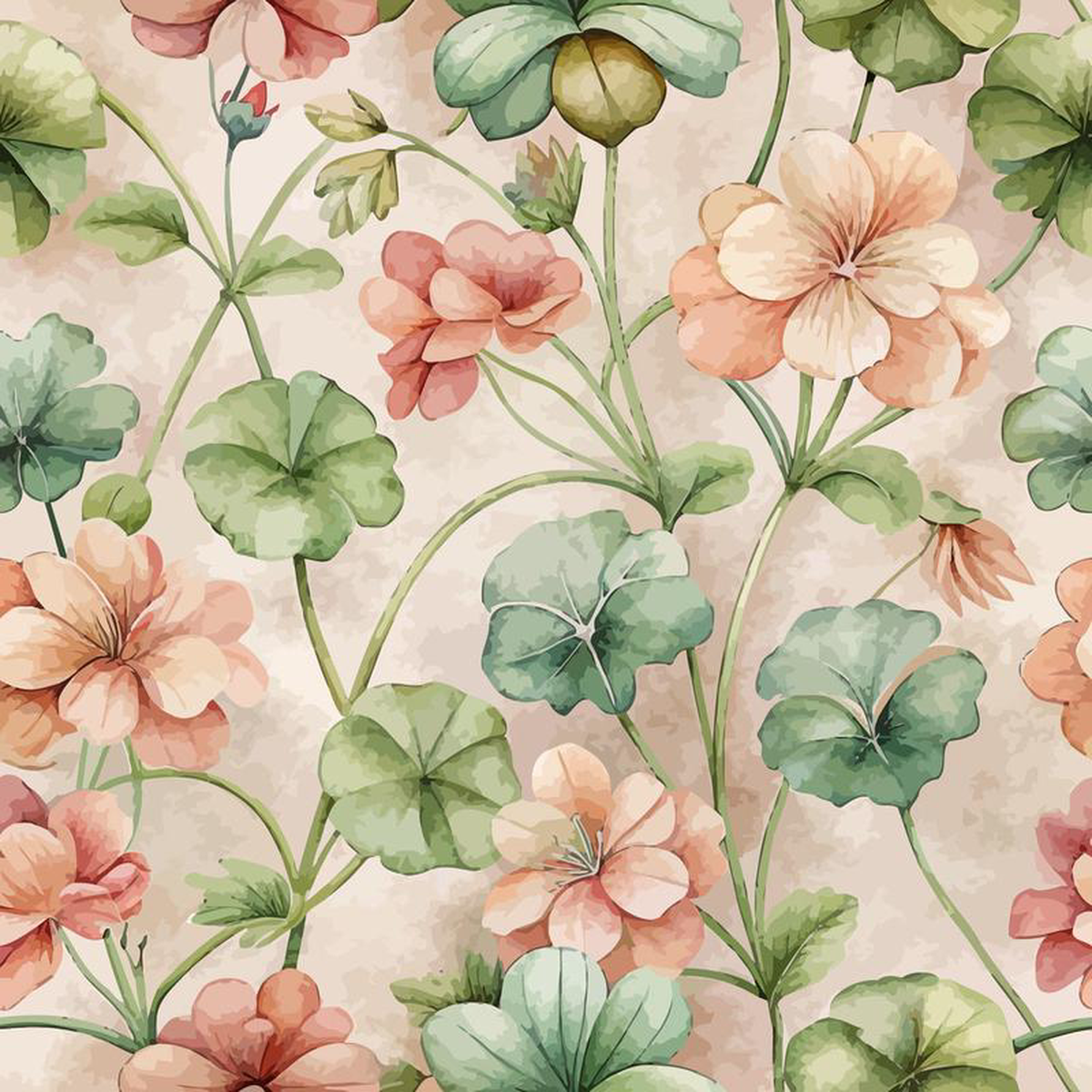 Art Nouveau Geraniums Pattern 1 Quilting Cotton Fabric