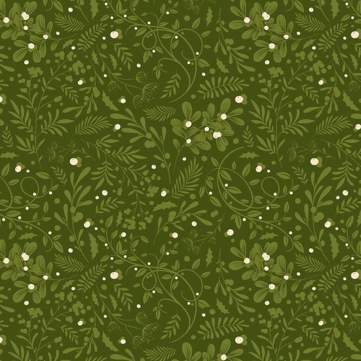 Blank - Holly Jolly Calico - Amelia Designs - Swirls Foliage - 4675-66 Evergreen