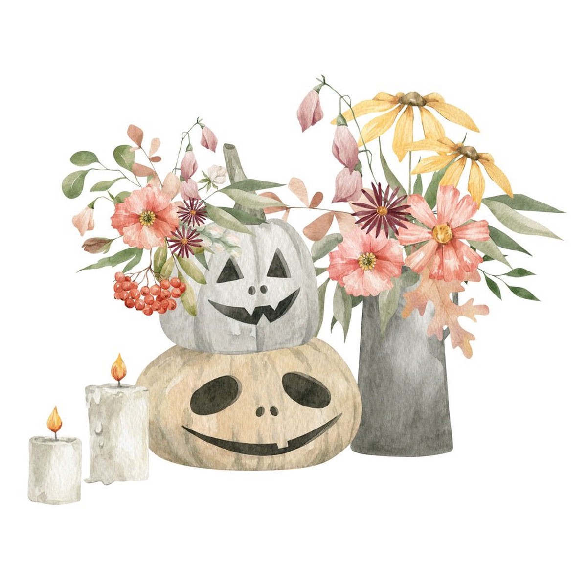 Halloween Still Life Floral Fabric Panel