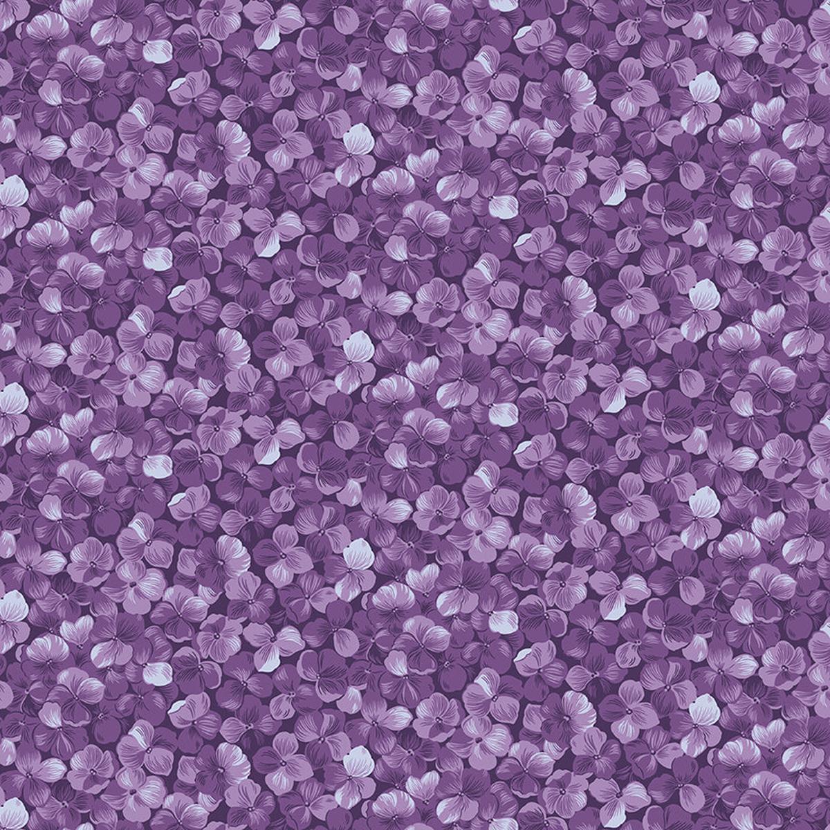 Hydrangeas in the Garden Allover Floral Purple Pearl