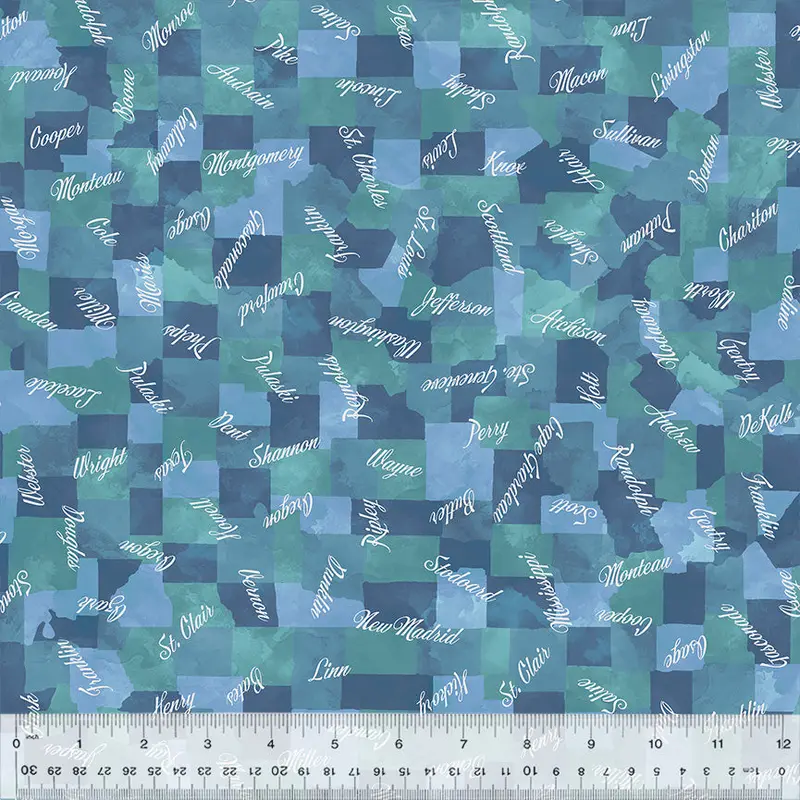 Missouri Shop Hop 2024 Whistler Studios 54171-7 Denim Counties Map Cotton
