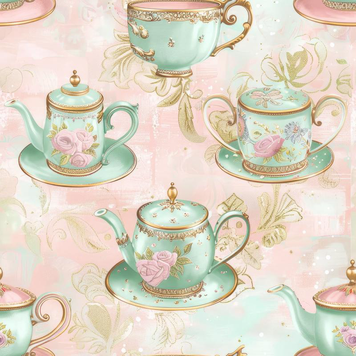 Whimsical Tea Party Pattern 9 Quilting Cotton Fabric