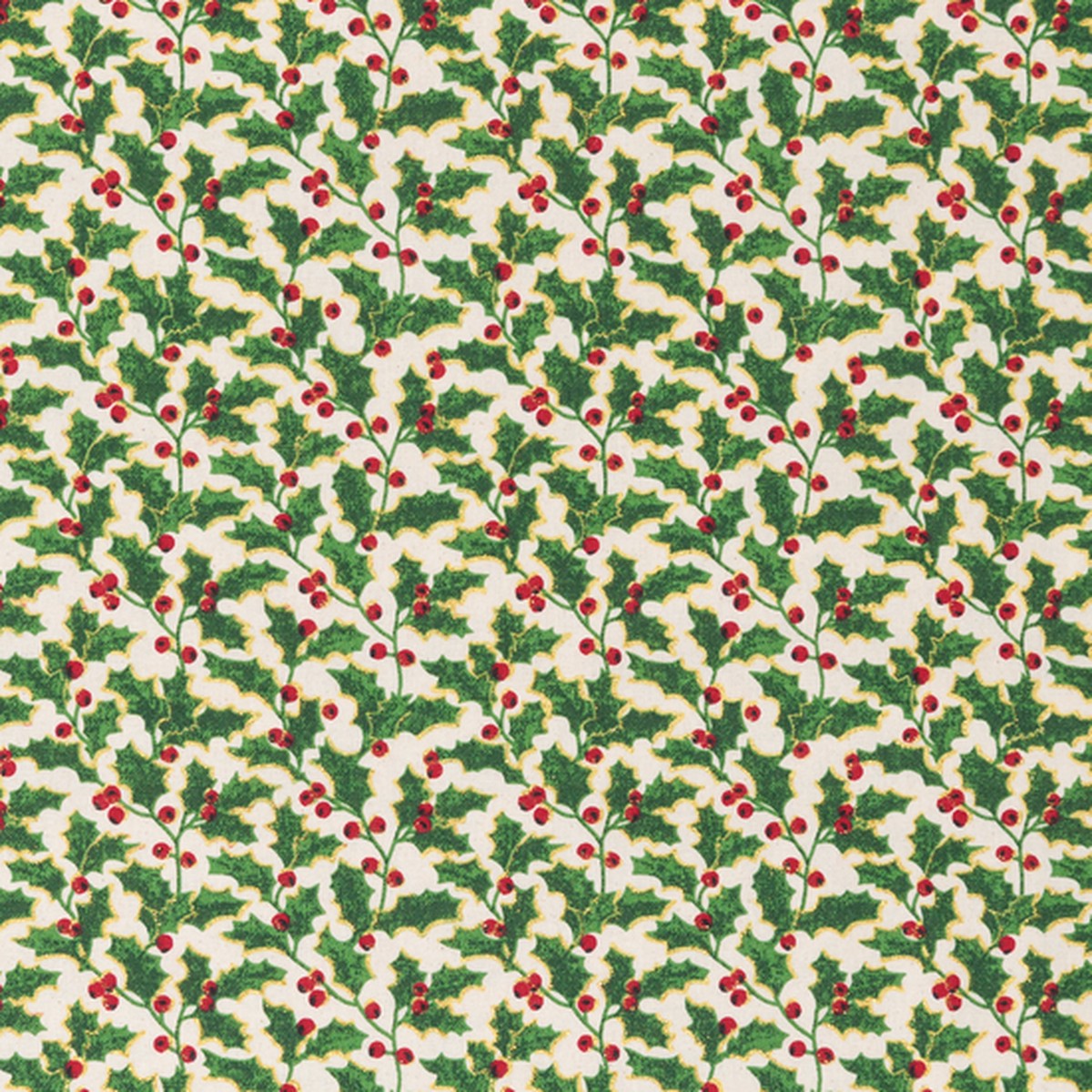 Xmas Scandi: Large Holly on Cream - 100% Cotton