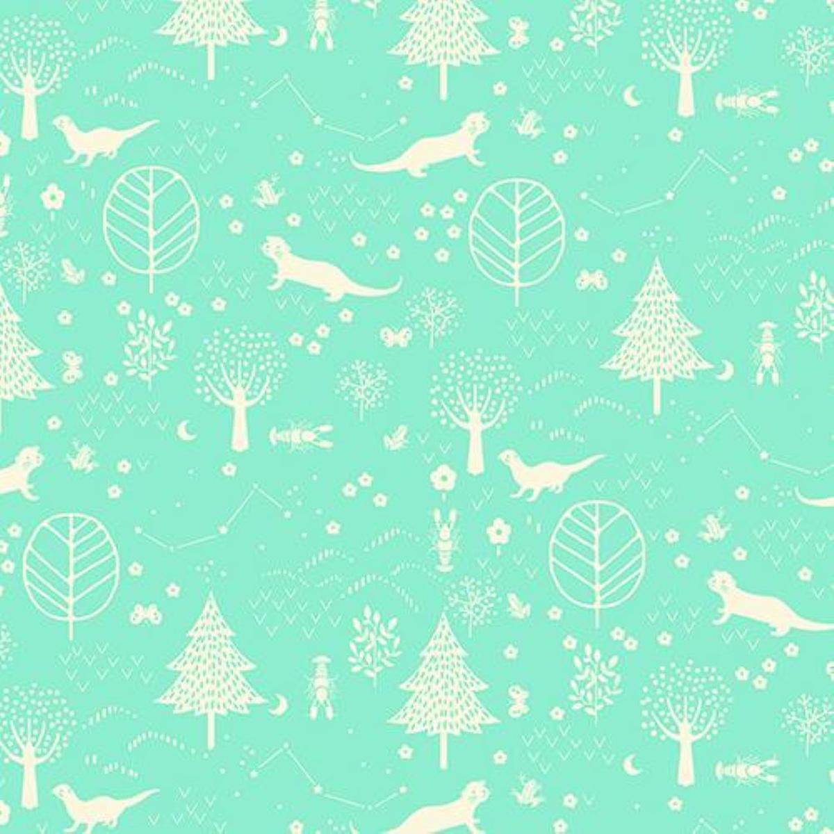 Otter Romp Forest Turquoise - Paintbrush Studio Cotton Fabrics - 1/2 Yard