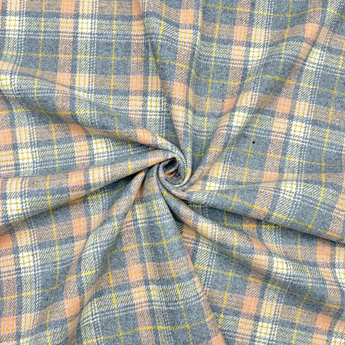 Pink and Grey Checkered Wool Blend Fabric