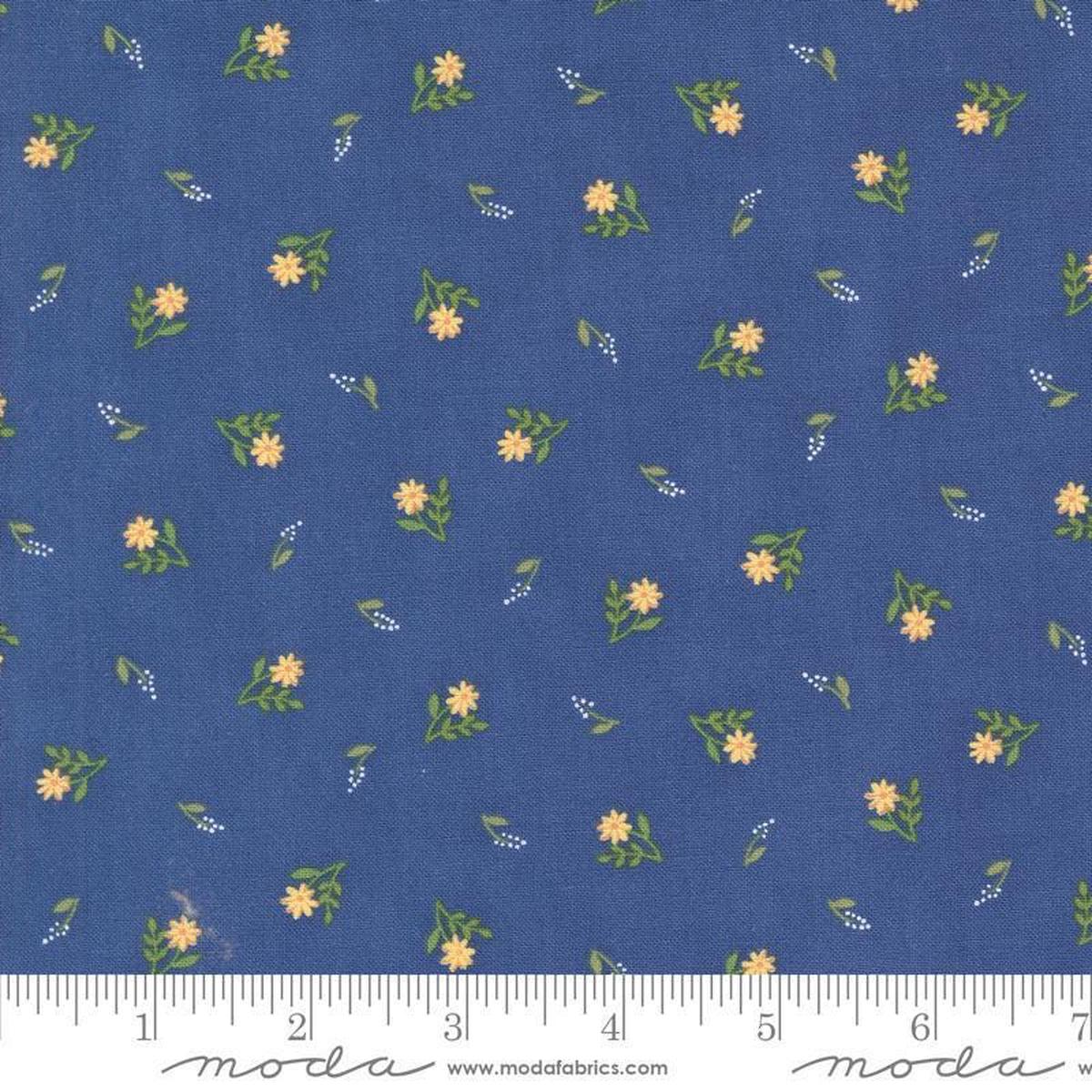 SALE On Lake Time Flowers 56126 Deep Water - Moda Fabrics - Ditsy Floral Blossoms Leaves Leaf - Quilting Cotton Fabric