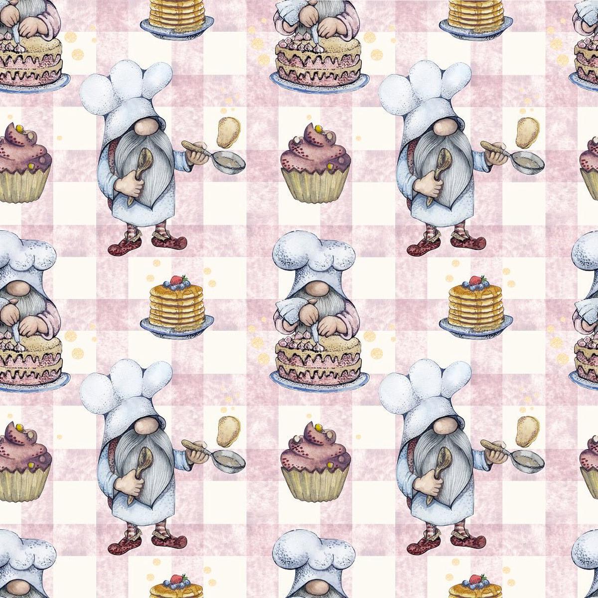 Baker Gnomes on Plaid 1 Fabric