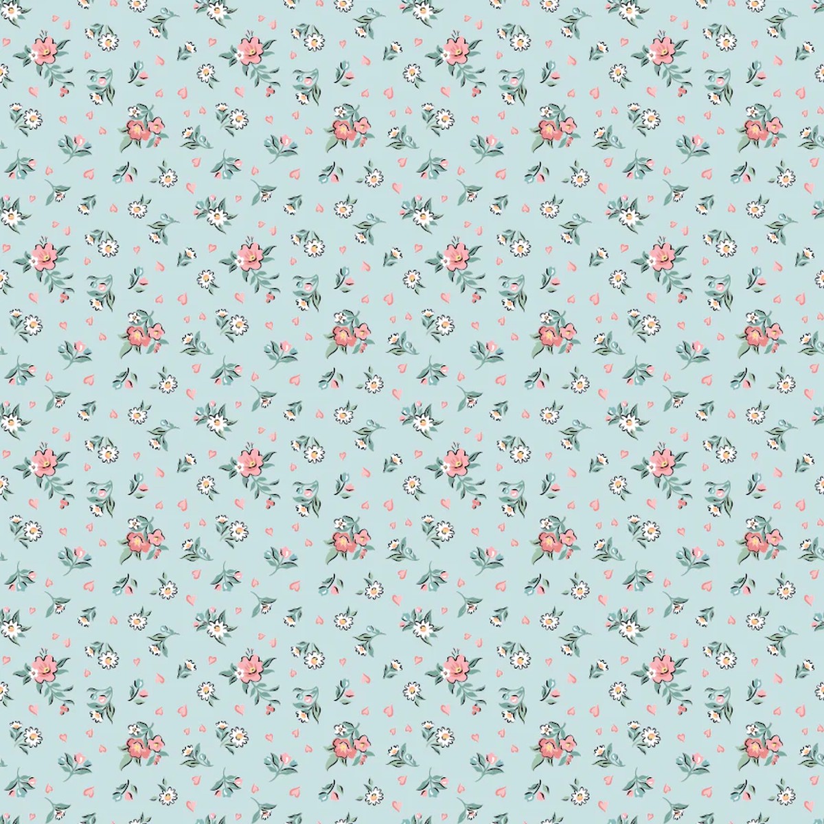 Fabric Poppie Cotton Blue Hearts & Posies Granny's Sewing Room by the Quarter Yard GS25917
