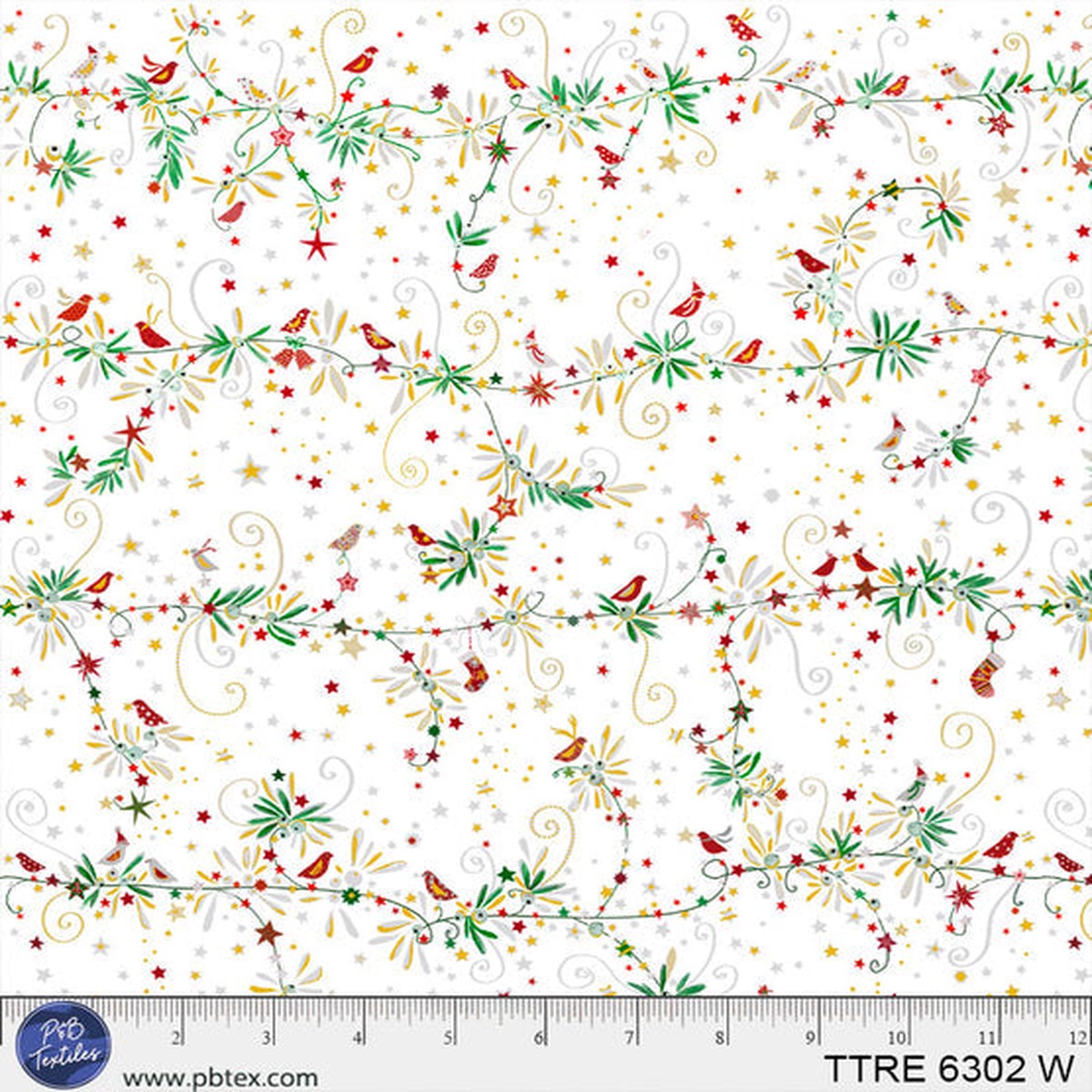 Turnowsky Treasures Branches and Birds White 44"/45" Cotton Fabric Per Yard