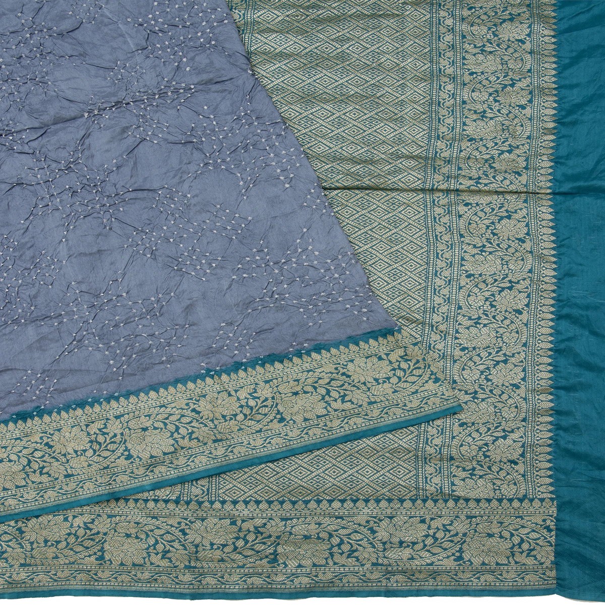 Banarasi Silk Bandhani Grey Saree