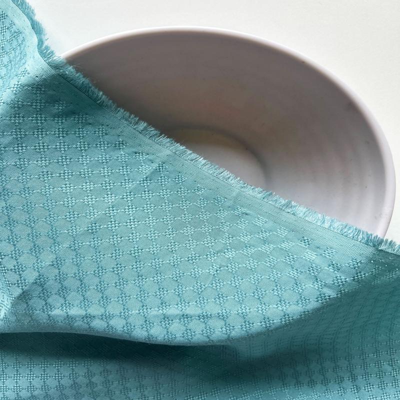 Turquoise Rayon Geometric Dobby Mill Dyed Fabric 56"