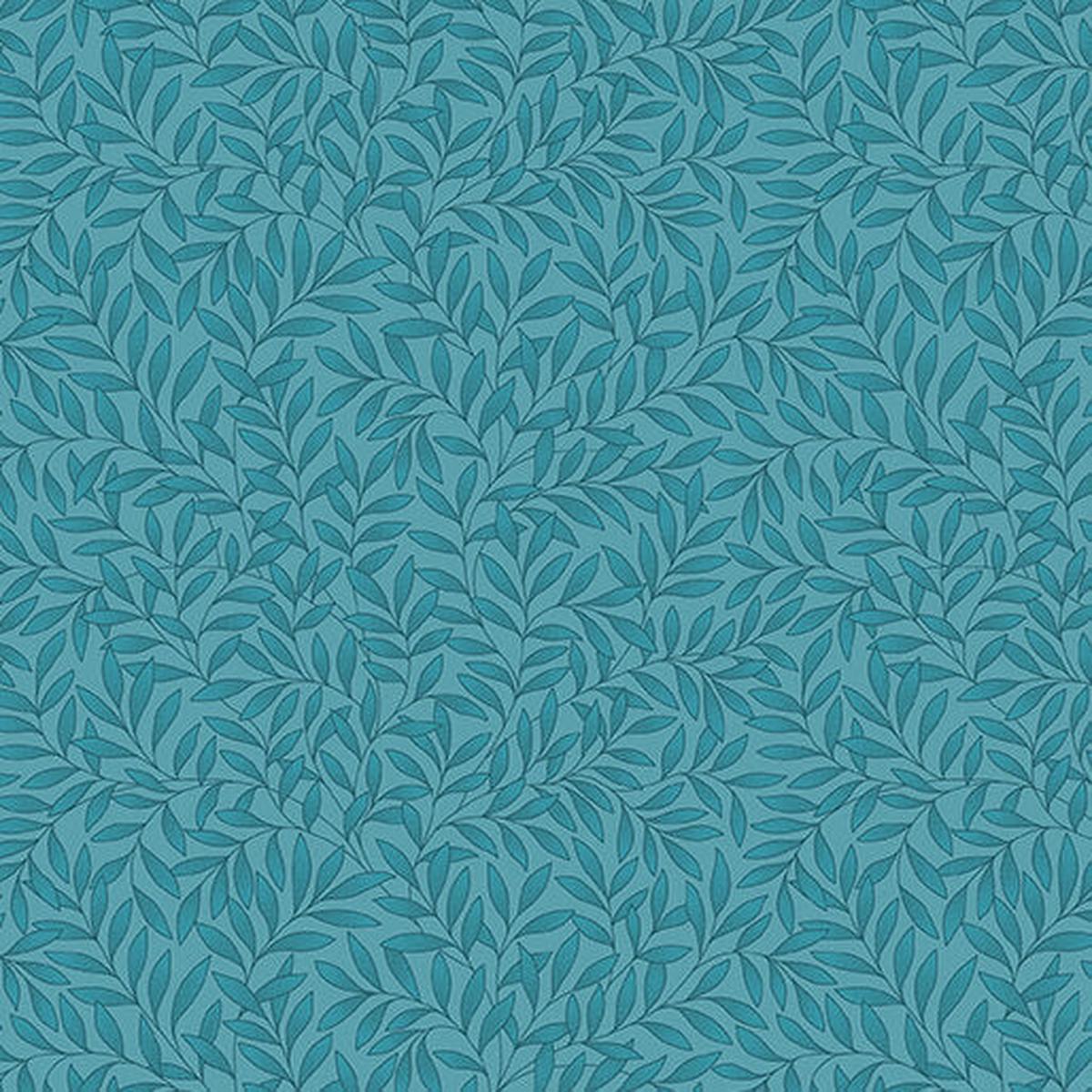 Veranda - Leaves Allover - Teal 44" / 45" Fabric Per Yard